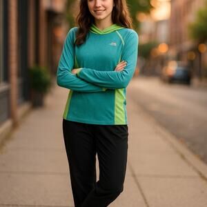 The North Face Girls M Base Layer Hoodie Lime Teal